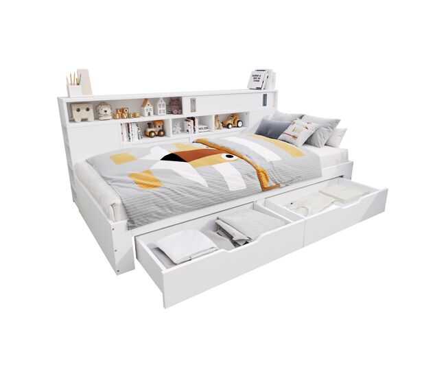 Cama juvenil,cama de matrimonio de mdf 140x190 cm,blanco