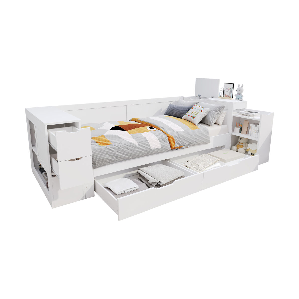 Cama juvenil,cama individual de mdf 90x200 cm,blanco