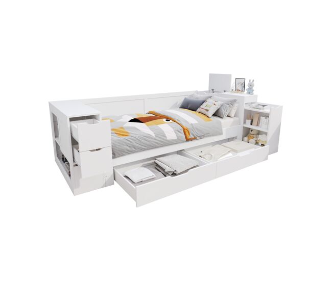 Cama juvenil,cama individual de mdf 90x200 cm,blanco