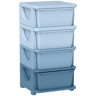 HOMCOM Organizador de Brinquedos com 4 Gavetas Torre de Arrumação para Crianças +3 Anos Cantos Arredondados e Pegas para Creche Sala de Brincar Quarto 37x37x76 cm Azul