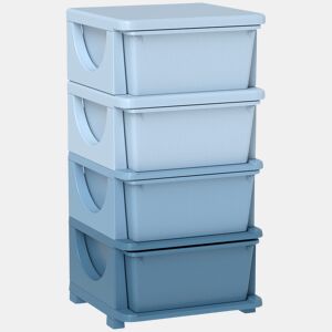 HOMCOM Organizador de Brinquedos com 4 Gavetas Torre de Arrumação para Crianças +3 Anos Cantos Arredondados e Pegas para Creche Sala de Brincar Quarto 37x37x76 cm Azul
