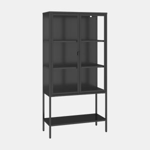 Vitrina Borshavisa 2 portas aço 160x80x35 cm preto en.casa