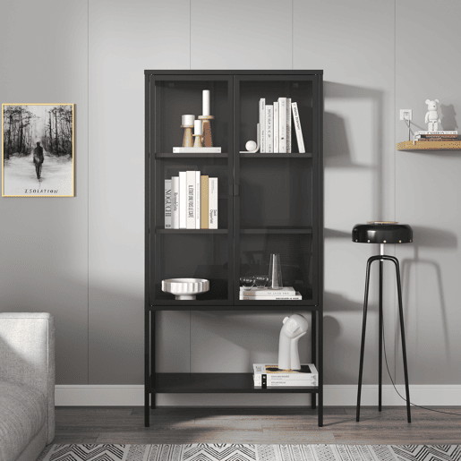 Vitrina Borshavisa 2 portas aço 160x80x35 cm preto en.casa