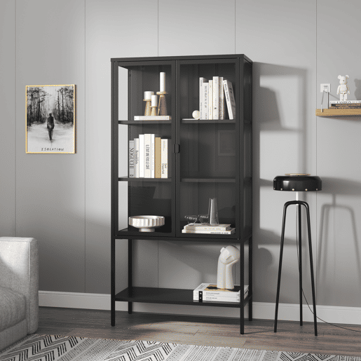Vitrina Borshavisa 2 portas aço 160x80x35 cm preto en.casa