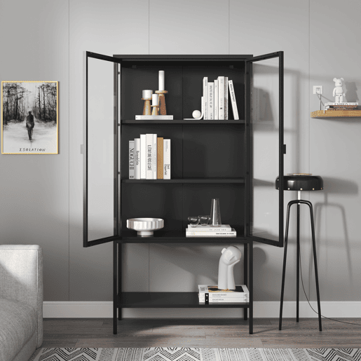 Vitrina Borshavisa 2 portas aço 160x80x35 cm preto en.casa