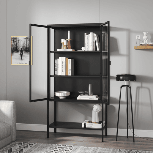 Vitrina Borshavisa 2 portas aço 160x80x35 cm preto en.casa