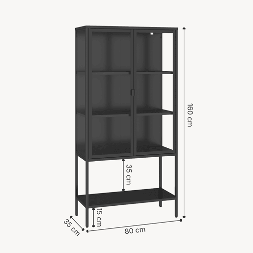 Vitrina Borshavisa 2 portas aço 160x80x35 cm preto en.casa