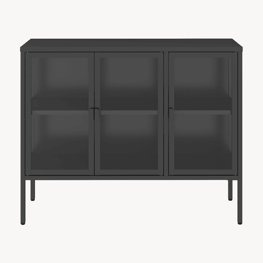 Aparador de vitrinas Borshavisa 3 portas vidro transparente 80x100x35 cm preto en.casa