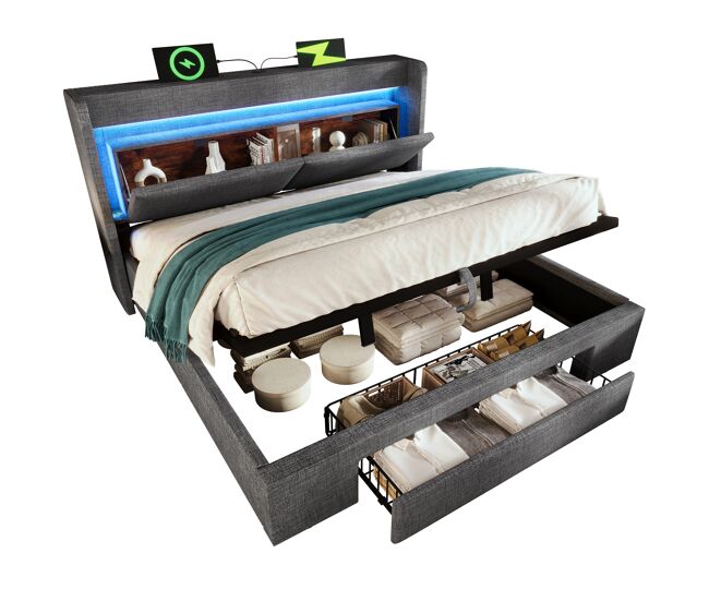 Cama de matrimonio de lino 191x219
