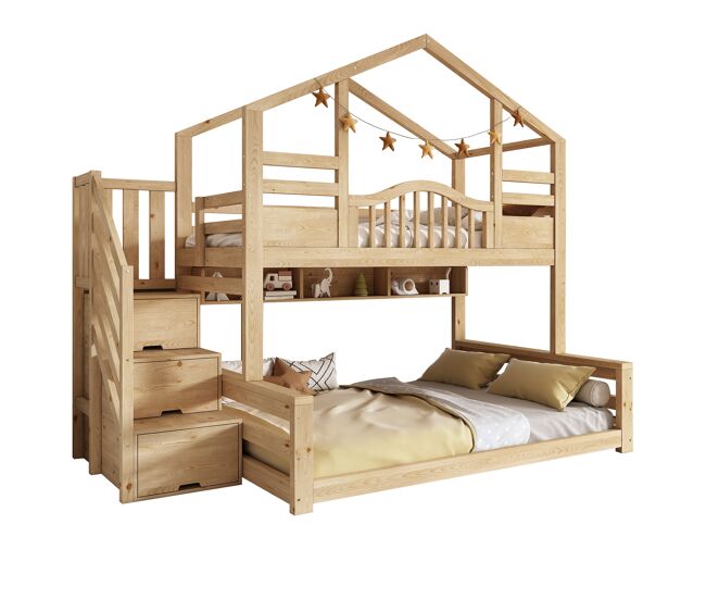 Litera infantil de madera maciza 140x200(90x200) cm,natural