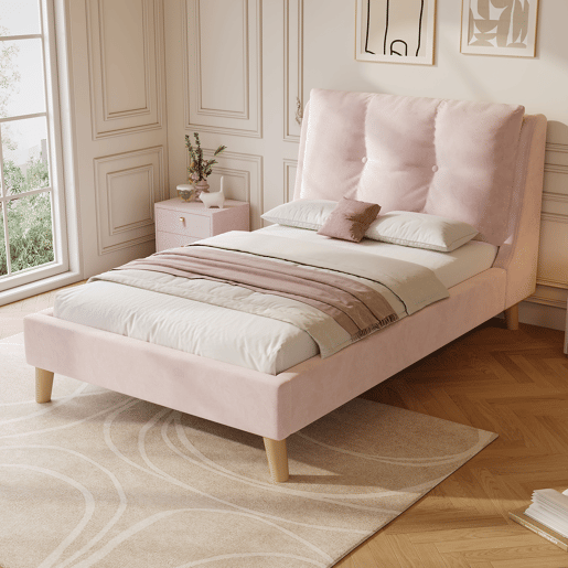 Cama juvenile,cama de solteiro de veludo 90x200 cm,rosa