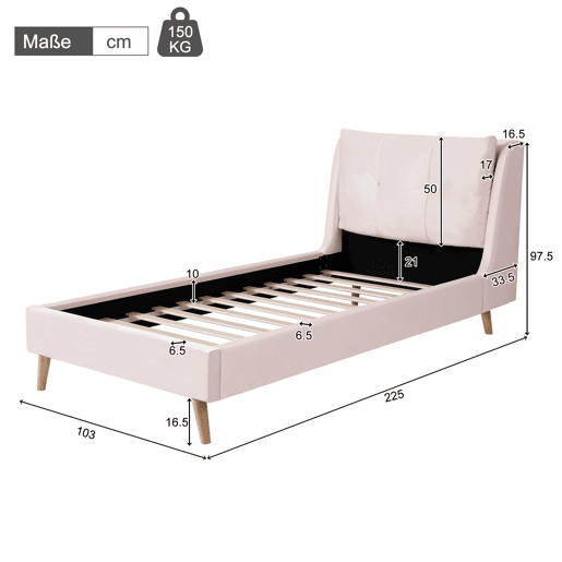 Cama juvenile,cama de solteiro de veludo 90x200 cm,rosa