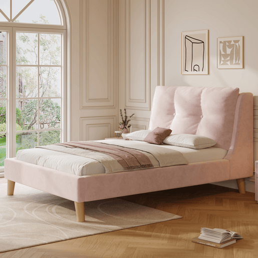 Cama juvenile,cama de solteiro de veludo 90x200 cm,rosa