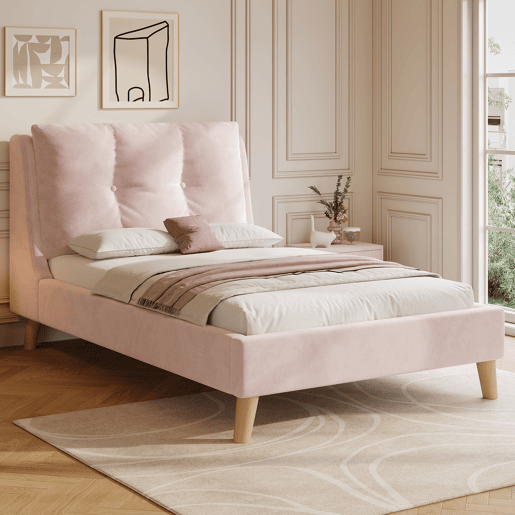 Cama juvenile,cama de solteiro de veludo 90x200 cm,rosa