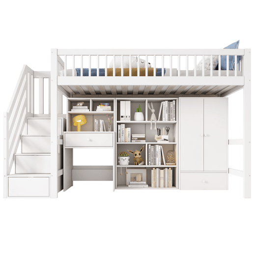 Cama alta,cama de criança,cama de solteiro de madeira maciça 90x200 cm,branco