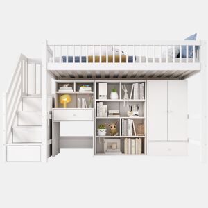 Cama alta,cama de criança,cama de solteiro de madeira maciça 90x200 cm,branco