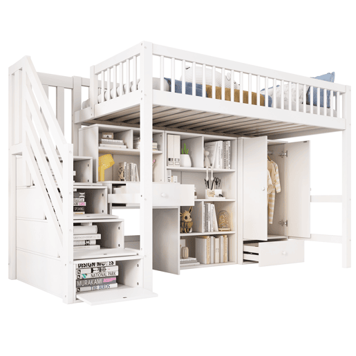 Cama alta,cama de criança,cama de solteiro de madeira maciça 90x200 cm,branco