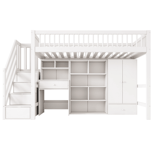 Cama alta,cama de criança,cama de solteiro de madeira maciça 90x200 cm,branco