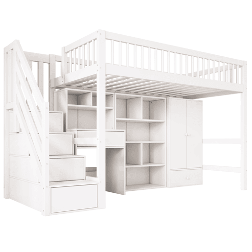 Cama alta,cama de criança,cama de solteiro de madeira maciça 90x200 cm,branco