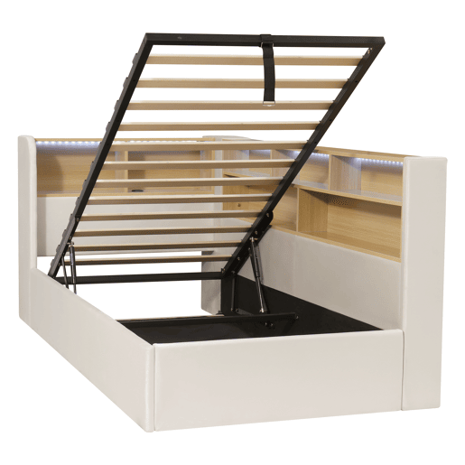 Cama de solteiro de veludo 90x200 cm com armazenamento e luz led,bege