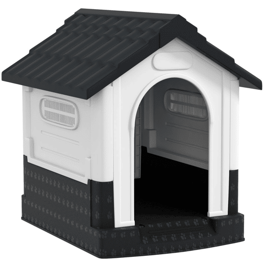 PawHut Casota para Cães Mini de Exterior Casa de Plástico com 3 Janelas Base Elevada Telhado Imitando Telhas 64,5x57x66 cm Cinzento Escuro
