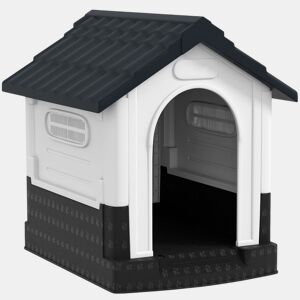 PawHut Casota para Cães Mini de Exterior Casa de Plástico com 3 Janelas Base Elevada Telhado Imitando Telhas 64,5x57x66 cm Cinzento Escuro