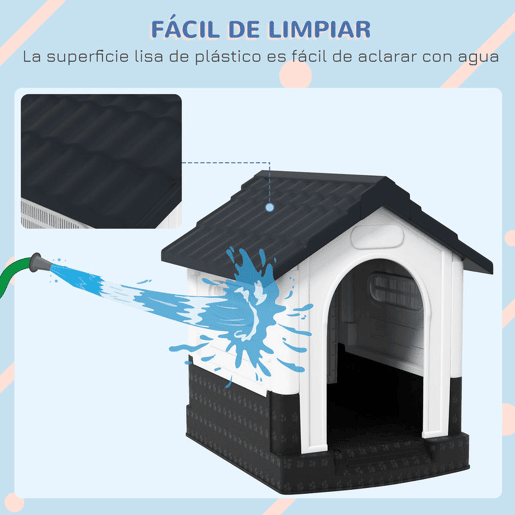 PawHut Casota para Cães Mini de Exterior Casa de Plástico com 3 Janelas Base Elevada Telhado Imitando Telhas 64,5x57x66 cm Cinzento Escuro