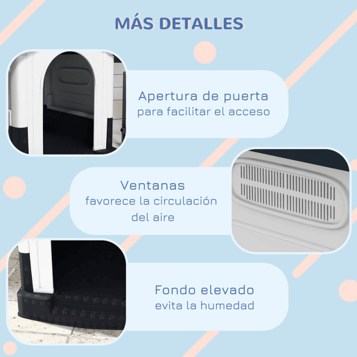 PawHut Casota para Cães Mini de Exterior Casa de Plástico com 3 Janelas Base Elevada Telhado Imitando Telhas 64,5x57x66 cm Cinzento Escuro