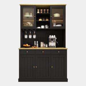 Armário de cozinha de mdf com 5 portas e 3 gavetas,preto