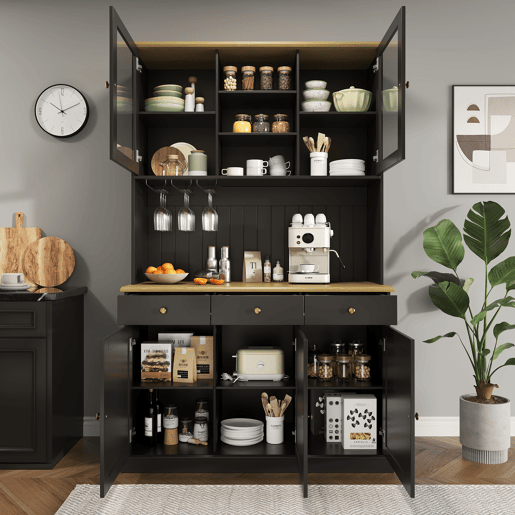 Armário de cozinha de mdf com 5 portas e 3 gavetas,preto