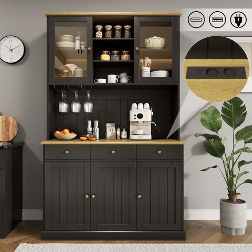 Armário de cozinha de mdf com 5 portas e 3 gavetas,preto