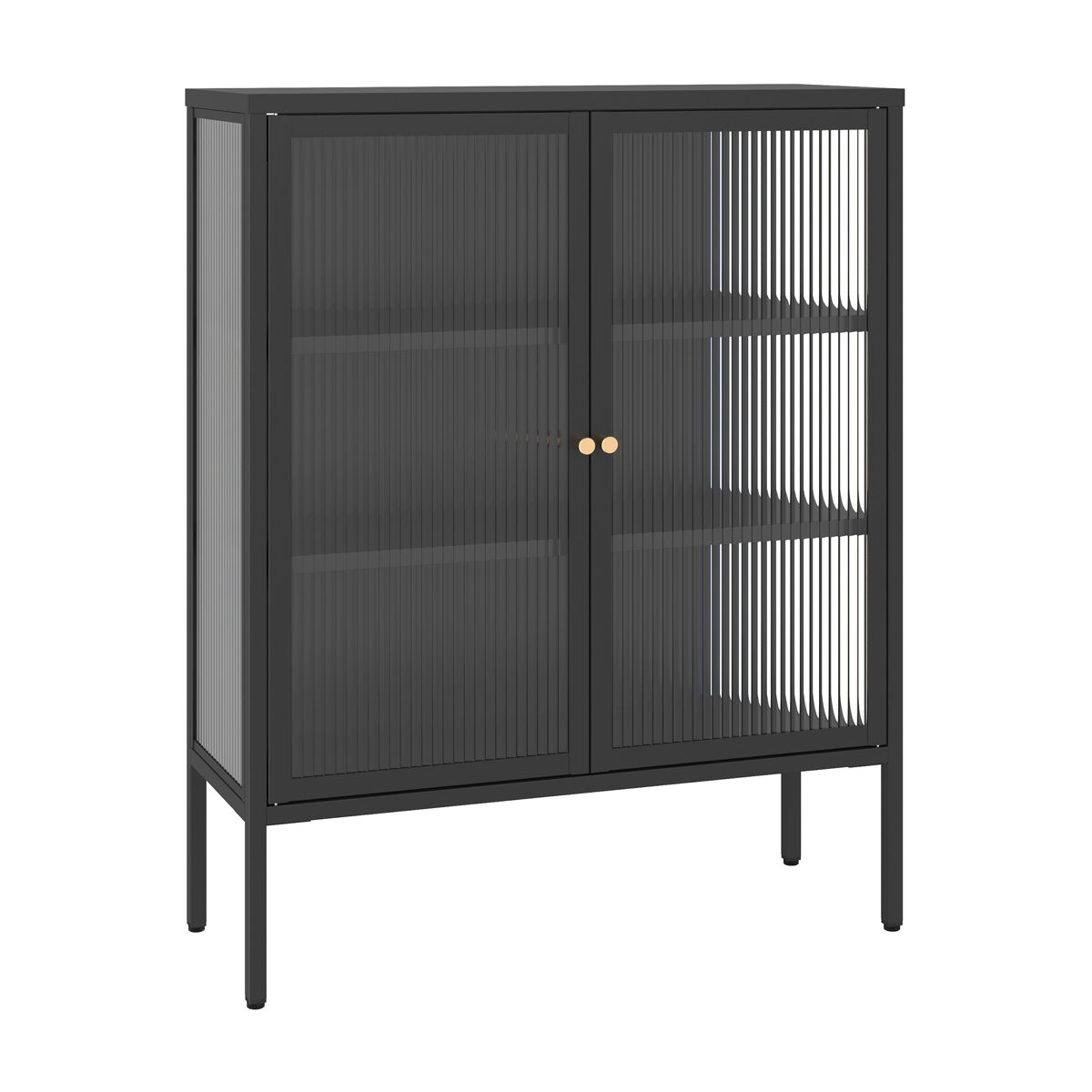 Vitrina vinterhavn con 2 puertas 3 compartimentos acero 100x80x30cm negro [en.casa]