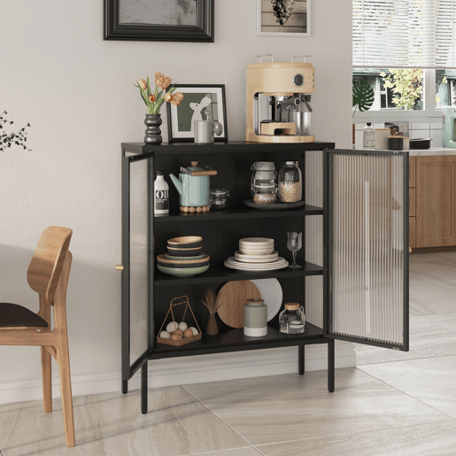 Vitrina aparador Vinterhavn 2 portas de vidrio aço 100x80x30 cm preto en.casa Vitrina aparador Vinterhavn 2 portas de vidrio aço 100x80x30 cm preto en.casa