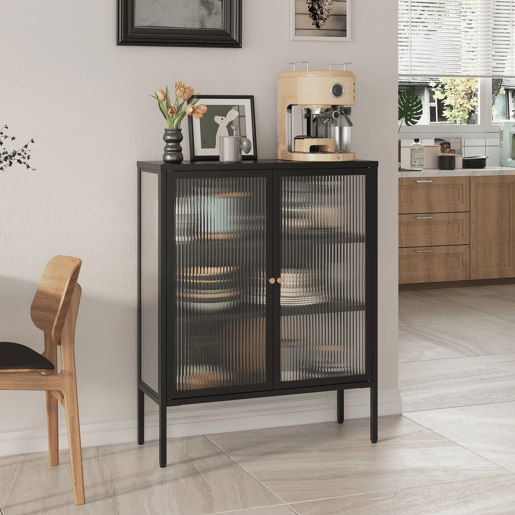 Vitrina aparador Vinterhavn 2 portas de vidrio aço 100x80x30 cm preto en.casa Vitrina aparador Vinterhavn 2 portas de vidrio aço 100x80x30 cm preto en.casa