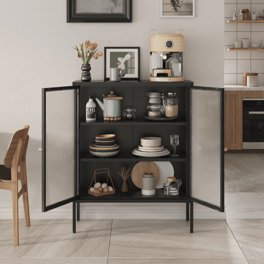Vitrina aparador Vinterhavn 2 portas de vidrio aço 100x80x30 cm preto en.casa Vitrina aparador Vinterhavn 2 portas de vidrio aço 100x80x30 cm preto en.casa