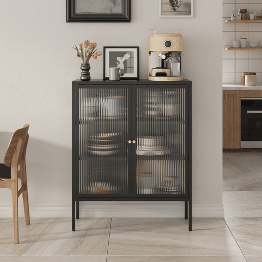 Vitrina aparador Vinterhavn 2 portas de vidrio aço 100x80x30 cm preto en.casa Vitrina aparador Vinterhavn 2 portas de vidrio aço 100x80x30 cm preto en.casa