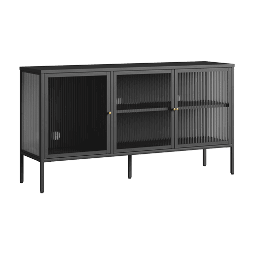Vitrina aparador Vinterhavn 3 portas de vidrio aço 80x150x40 cm preto en.casa