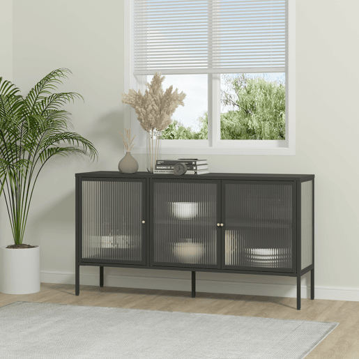 Vitrina aparador Vinterhavn 3 portas de vidrio aço 80x150x40 cm preto en.casa