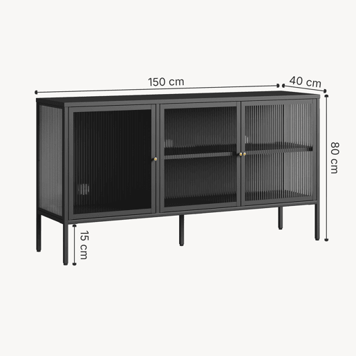 Vitrina aparador Vinterhavn 3 portas de vidrio aço 80x150x40 cm preto en.casa