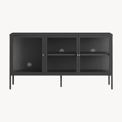 Vitrina aparador Vinterhavn 3 portas de vidrio aço 80x150x40 cm preto en.casa