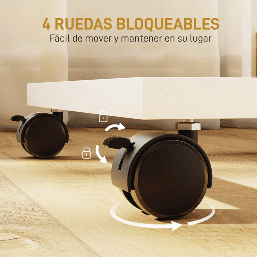 HOMCOM Mesa Auxiliar com Rodas em Forma de C com 2 Prateleiras Abertas Estrutura em Aço para Sala ou Quarto 51x33x66 cm Madeira e Branco