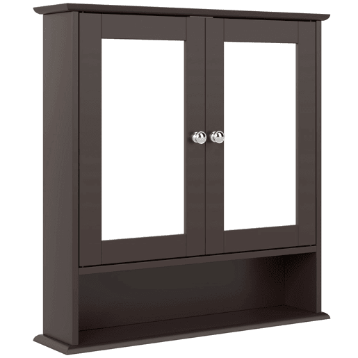 kleankin Armário de Casa de Banho com Espelho, Armário de Parede com 2 Portas, Prateleira Aberta e Ajustável, Móvel de Banho Suspenso para Cozinha e Sala, 56x13x58 cm, Castanho Escuro
