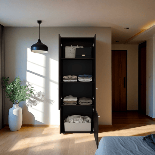 Armário alto Tolleson de 3 portas com 4 prateleiras, armário independente para quarto em estilo moderno