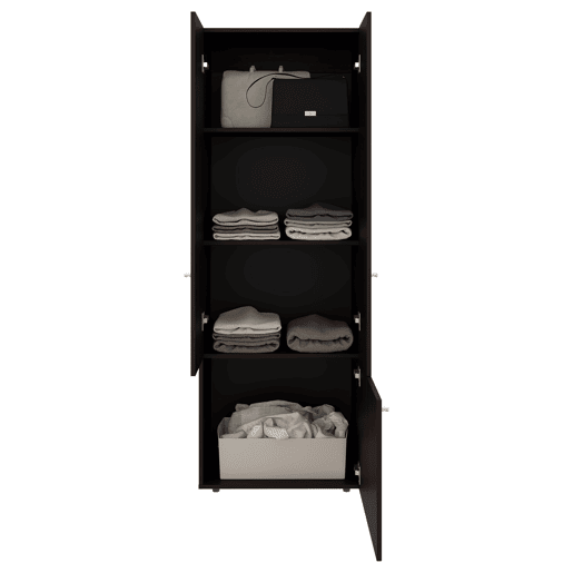 Armário alto Tolleson de 3 portas com 4 prateleiras, armário independente para quarto em estilo moderno
