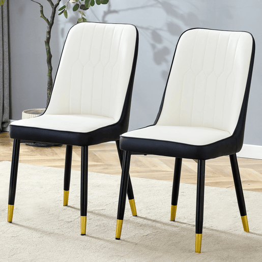 Cadeiras de sala de jantar 2 unidades - design moderno PU com encosto - preto e branco