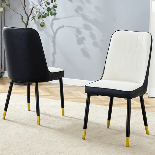 Cadeiras de sala de jantar 2 unidades - design moderno PU com encosto - preto e branco