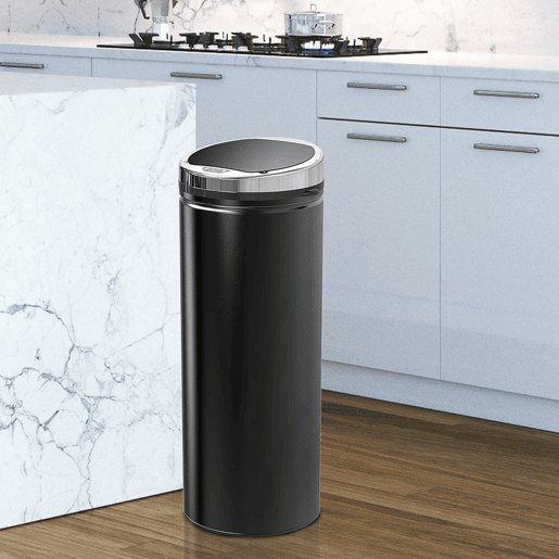 HOMCOM Balde do Lixo Automático 50L Lixeira de Cozinha com Sensor de Movimento Tampa de Fecho Suave e Silencioso Estrutura em Aço Inoxidável para Sala de Jantar Escritório Preto