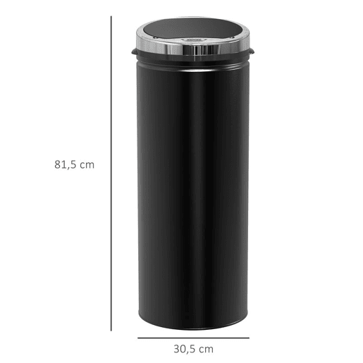 HOMCOM Balde do Lixo Automático 50L Lixeira de Cozinha com Sensor de Movimento Tampa de Fecho Suave e Silencioso Estrutura em Aço Inoxidável para Sala de Jantar Escritório Preto