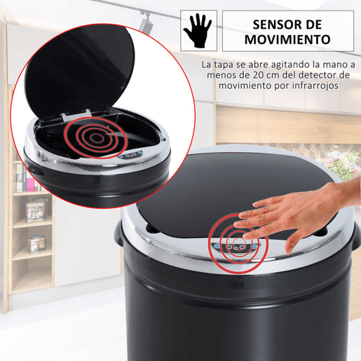 HOMCOM Balde do Lixo Automático 50L Lixeira de Cozinha com Sensor de Movimento Tampa de Fecho Suave e Silencioso Estrutura em Aço Inoxidável para Sala de Jantar Escritório Preto