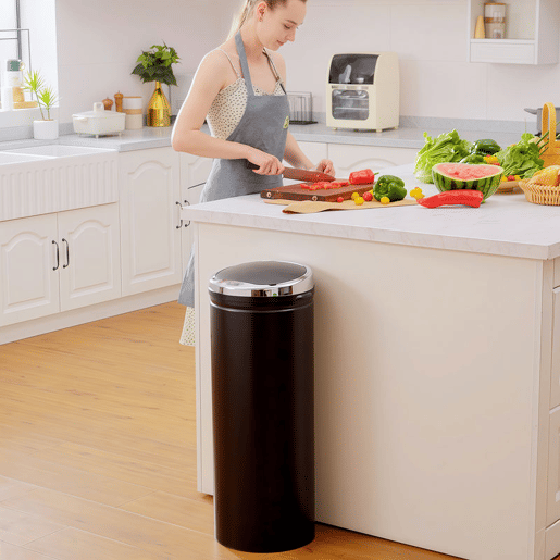 HOMCOM Balde do Lixo Automático 50L Lixeira de Cozinha com Sensor de Movimento Tampa de Fecho Suave e Silencioso Estrutura em Aço Inoxidável para Sala de Jantar Escritório Preto